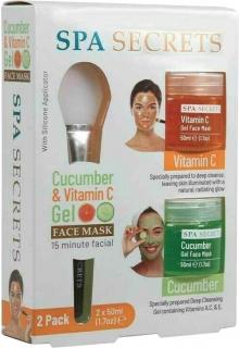 Gelová pleťová maska s aplikátorem SPA Secrets Cucumber + Vitamin C (Gel Face Mask) 2 x 50 ml