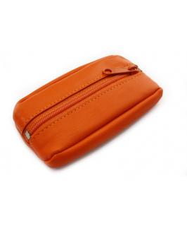 Oranžová kožená klíčenka se zipovou kapsou