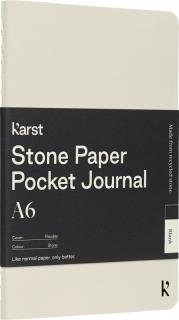 Poznámkový zápisník Karst A6 s měkkou vazbou a kapsou, bez linek - béžová
