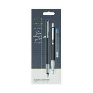Sada Parker Vector Black plnicí pero, kuličkové pero, náhradní náplň