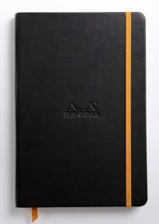 Zápisník Rhodia A5 linkovaný, černý s oranžovým poutkem