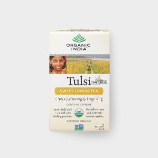 Tulsi sladký citron BIO, 18 ks sáčků | Organic India (Příjemně svěží chuť citronu v kombinaci s bazalkou posvátnou.)