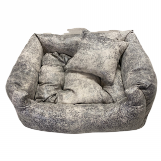 ELEGANT obdélníkový pelech pro psa, šedý mramor s polštářkem - 110 cm x 90 cm