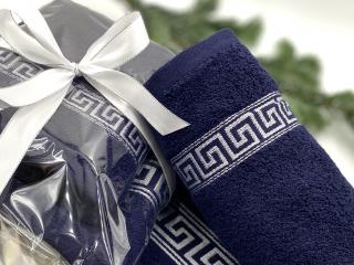 Dárkový set 1+1 Řecký motiv ručník a osuška 500g/m2, tmavě modrý