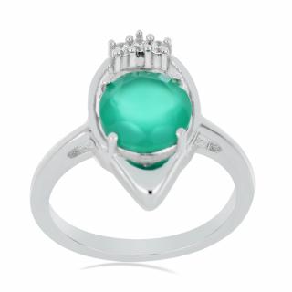 STŘÍBRNÝ PRSTEN SE ZELENÝM ONYXEM AMBER  Green Onyx - uklidňující kámen Velikost: 52