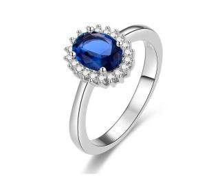 Stříbrný prsten s modrým safírem KATE OVÁL  dokonalý šperk pro sváteční příležitost Velikost: 53