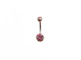 Ocelový piercing banánek s krystaly mix barev 1,6 x 10mm Velikost: Růžová 1,6 x 10mm