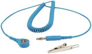 ESD Zemnící kabel - 2,4 m, patentka 10 mm / banánek + krokosvorka, modrý