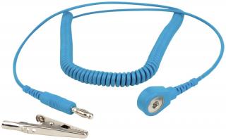 ESD Zemnící kabel - 2,4 m, patentka 3 mm / banánek + krokosvorka, modrý