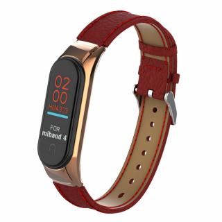 Deveroux Kožený řemínek lichee pro MiBand 3/4 - Červený DEV0021