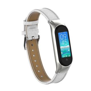 Deveroux Kožený řemínek lichee pro MiBand 5 - Bílý DEV0024