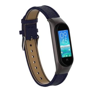 Deveroux Kožený řemínek lichee pro MiBand 5 - Modrý