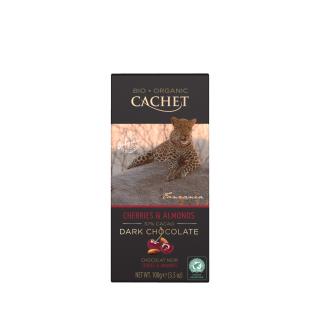 Tabulková čokoláda Cachet - BIO hořká 57% s višněmi a mandlemi, 100 G