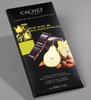 Tabulková čokoláda Cachet - Hořká s hruškou a mandlemi, 100 G