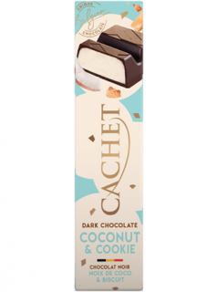 Tabulková čokoláda Cachet - Hořká s kokosem a kousky máslových sušenek, 45 G