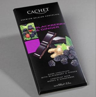 Tabulková čokoláda Cachet - Hořká s ostružinami a zázvorem, 100 G