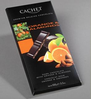 Tabulková čokoláda Cachet - Hořká s pomerančem a mandlemi, 100 G