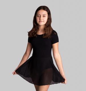 Dětský baletní dres kratkym rukávem se sukýnkou ze síťoviny    4-5,Černa-Black