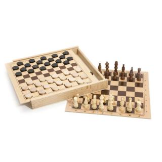 Dřevěné šachy a dáma Jeujura