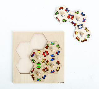 Dřevěné vkládací puzzle s motivy dopravních prostředků Rolf