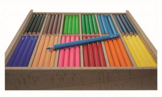 Jumbo set barevných širokých pastelek pro školky – dřevěný box, 144 pastelek ve 12 barvách, tuha 5 mm