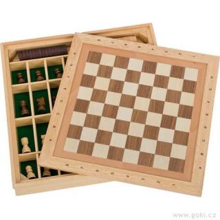 Šachy, dáma a mlýn v dřevěném boxu 34x34 cm