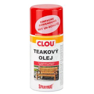 Teakový olej na dřevo ve spreji CLOU, bezbarvý, 300ml (Teak-Öl,teakový olej 300ml bezbarvý sprej)