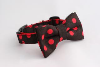 Obojek černý červené puntíky pro pejsky +motýlek Přezka: KOVOVÁ přezka, Velikost: L 45-65 cm šířka popruhu 25mm