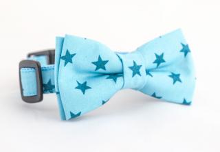 Obojek modré hvězdičky pro pejska + motýlek Přezka: KOVOVÁ přezka, Velikost: L 45-65 cm šířka popruhu 25mm