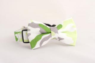 Obojek zelený maskáč pro pejska + motýlek Přezka: KOVOVÁ přezka, Velikost: L 45-65 cm šířka popruhu 25mm