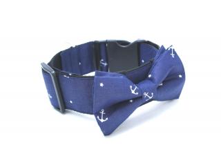 Široký obojek modrý s kotvičkami pro pejska + motýlek Šířka popruhu obojku: Šířka popruhu 3 cm