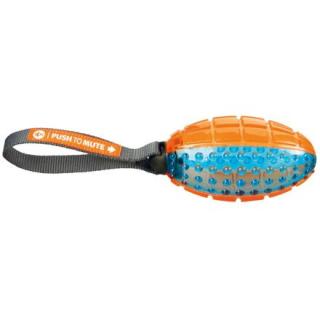 TPR termoplastový rugby míč s poutkem, 12cm/27cm oranž/modrá