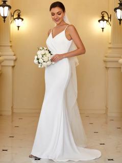 Bílé jednoduché elegantní svatební šaty s vleckou Velikost: 36 EU