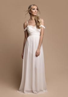 Bílé svatební šaty s ozdobnými spadlými ramínky Velikost: L
