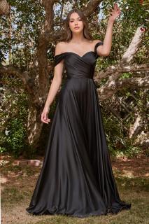 Černé saténové šaty s odhalenými rameny ,,off shoulders,, Velikost: L