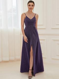 Dlouhé fialové lurexové šaty na maturitní ples Velikost: 36 EU