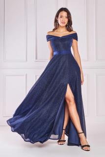 Dlouhé šaty s třpytkami tmavě modré Velikost: 36 EU