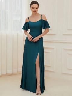 Dlouhé smaragdové šaty s decentním rozparkem Velikost: 36 EU