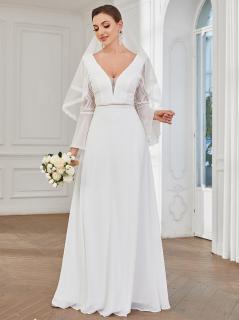 Elegantní svatební šaty s krajkovými rukávy a zády Velikost: 36 EU