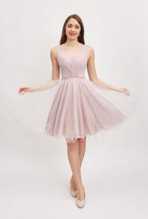 Jednoduché krátké třpytivé šaty ve světle růžovém tónu Velikost: L