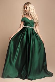 Plesové elegantní šaty typu  off shoulder  zelené Velikost: L