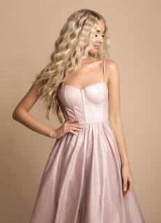 Růžové korzetové maturitní šaty s bohatou sukní Velikost: L