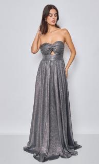 Stříbrné stylové šněrovací šaty bez ramínek Velikost: L