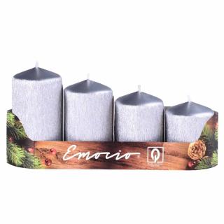 Adventní svíčky, drápané stříbrné 4 ks, 50 mm