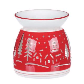 Aromalampa porcelánová s vánočním motivem, červená