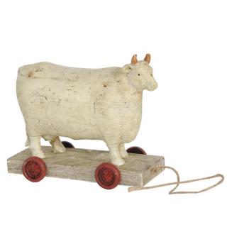 Dřevěná kravička na vozíčku