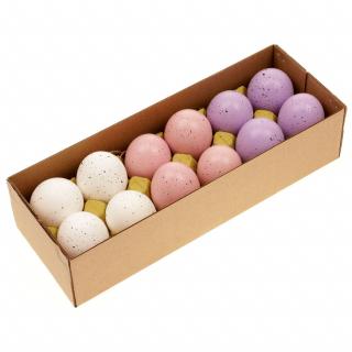 Kropená pravá vajíčka, bílo-růžovo-fialová 12 ks v krabičce
