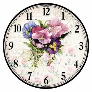 Nástěnné dřevěné hodiny Flowers, 34 cm