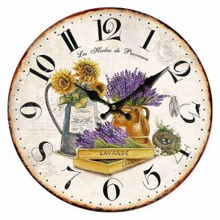 Nástěnné dřevěné hodiny Levandule a slunečnice, 34 cm