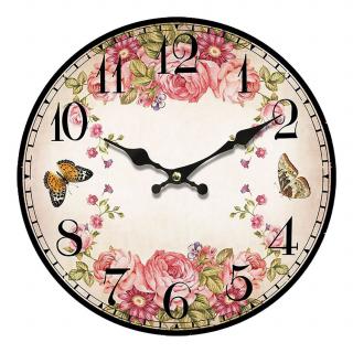 Nástěnné dřevěné hodiny Roses, 34 cm